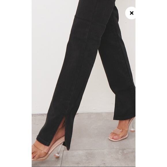 Pretty Little Thing Black Split Hem High Rise Straight Leg Denim Jeans. Size 00 - Picture 2 of 7